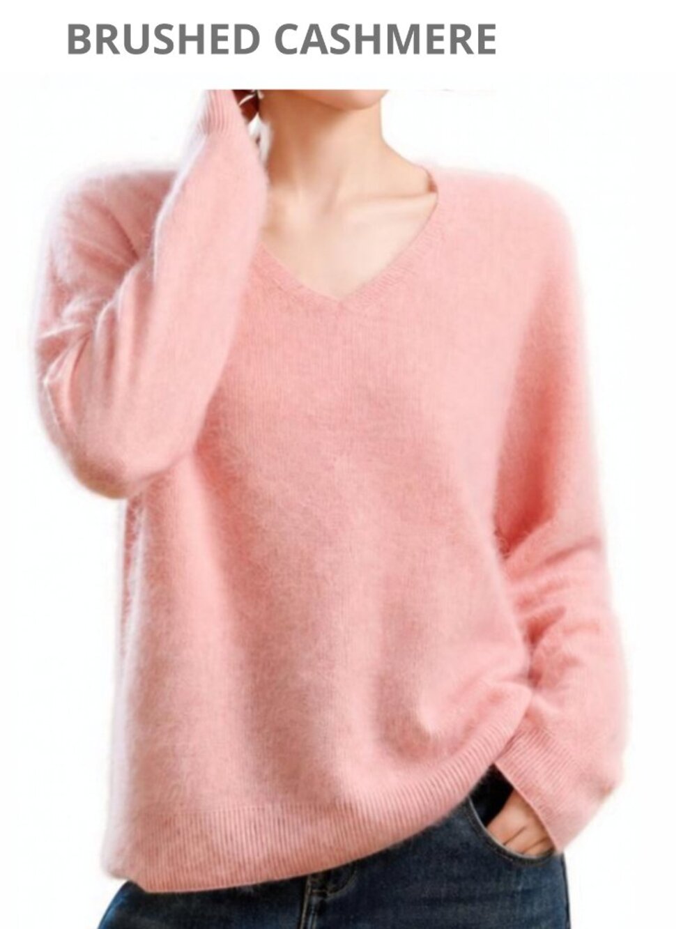 New NWOT Pink V-Neck Cashmere Wool Sweater L